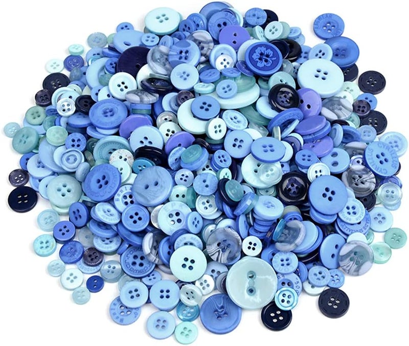 Jepeux About 330 Resin Buttons of Various Specifications, Handmade Buttons, Sewing DIY Handicraft Buttons, Hand-Painted Decorative Buttons Blue Series - Image 1